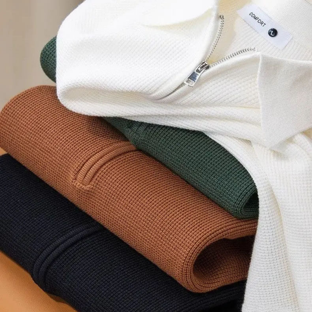 Polo Executive en maille gaufrée à demi-zip – Manches longues pour homme