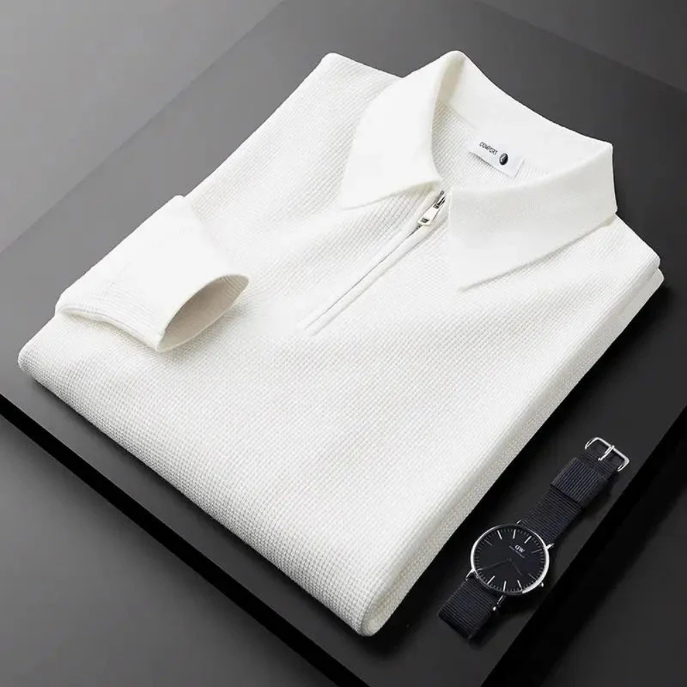 Polo Executive en maille gaufrée à demi-zip – Manches longues pour homme