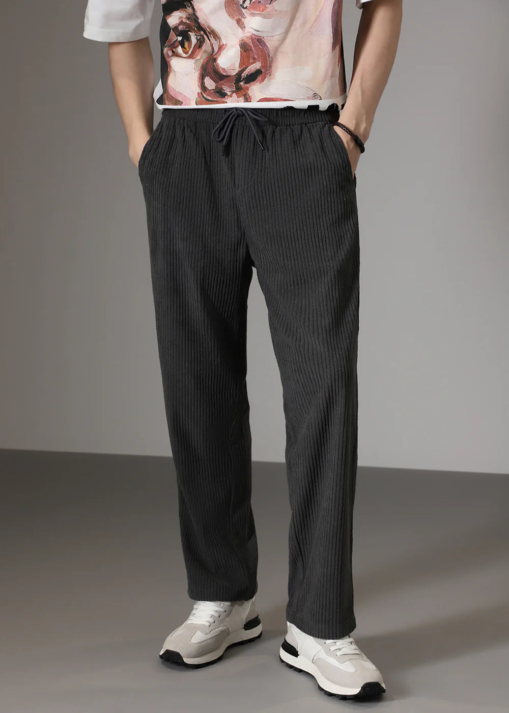 Pantalon en velours côtelé à taille élastique – Coupe décontractée pour homme