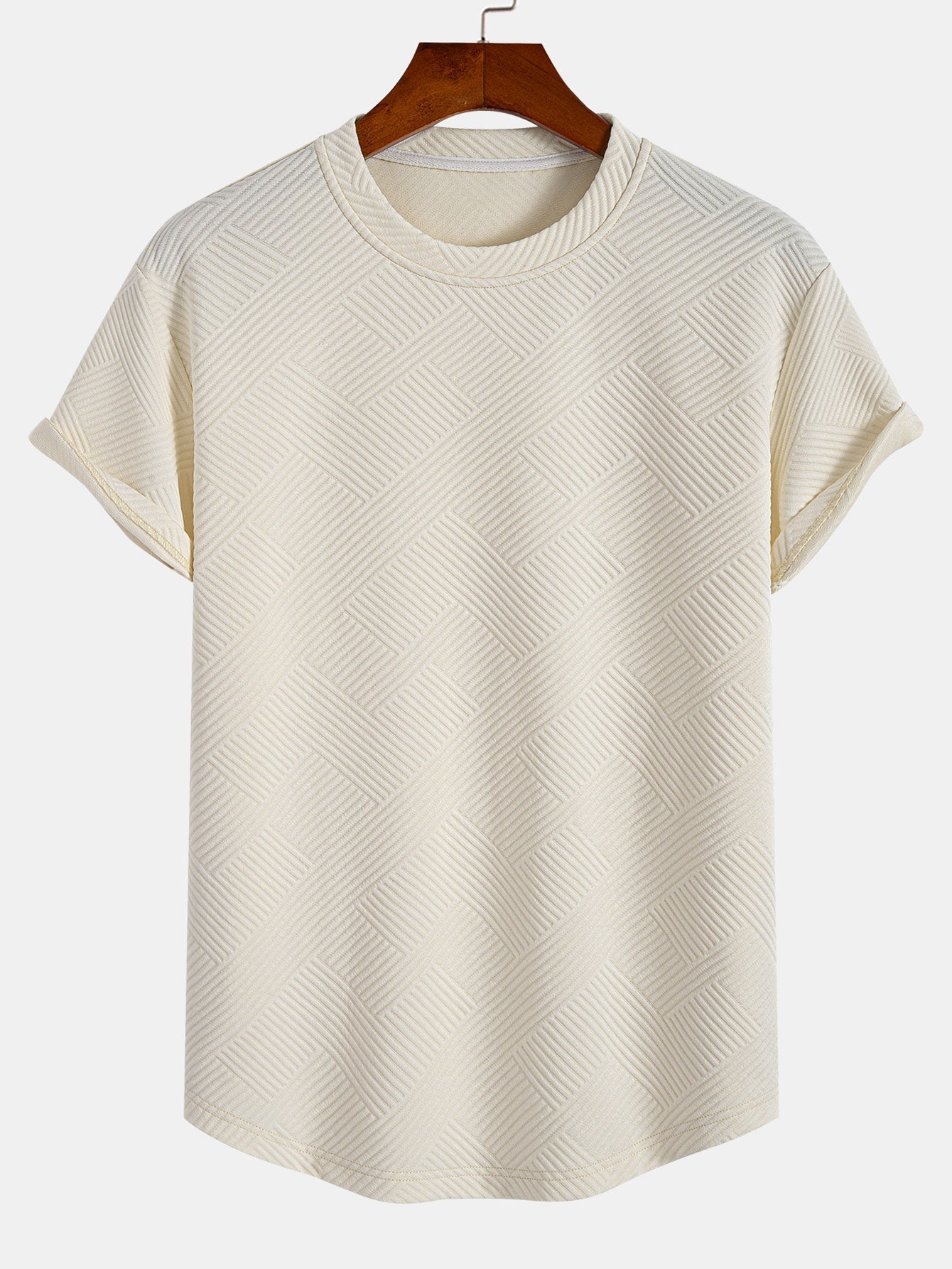 T-shirt à manches courtes et ourlet noué en jacquard – Haut décontracté pour homme