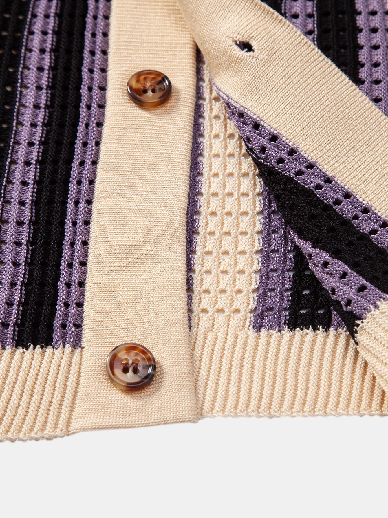 Chemise boutonnée à manches courtes en crochet à rayures et motif ajouré