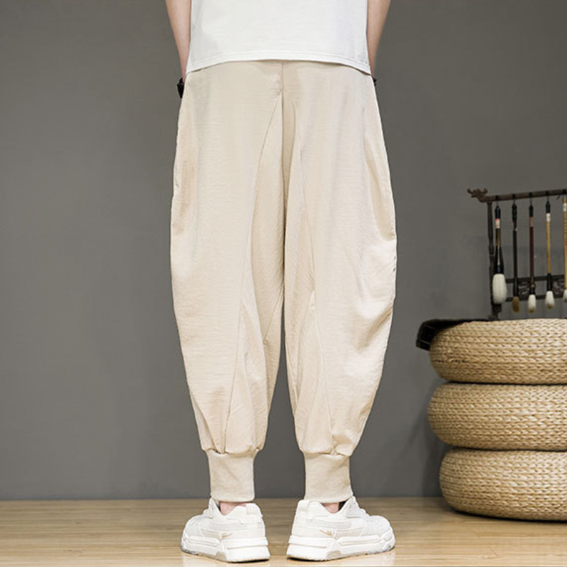 Pantalon de survêtement fuselé respirant en lin et coton avec chevilles élastiques