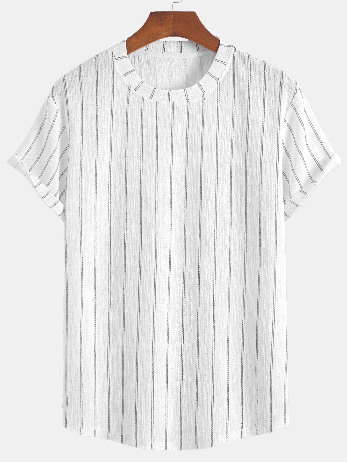 Chemise décontractée à rayures texturées et ourlet en arc pour homme