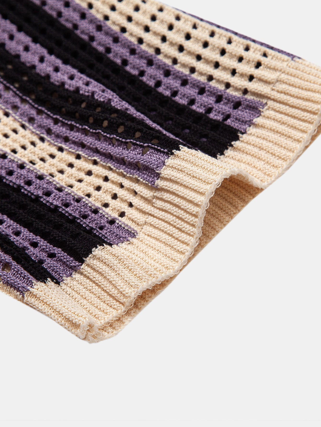 Chemise boutonnée à manches courtes en crochet à rayures et motif ajouré