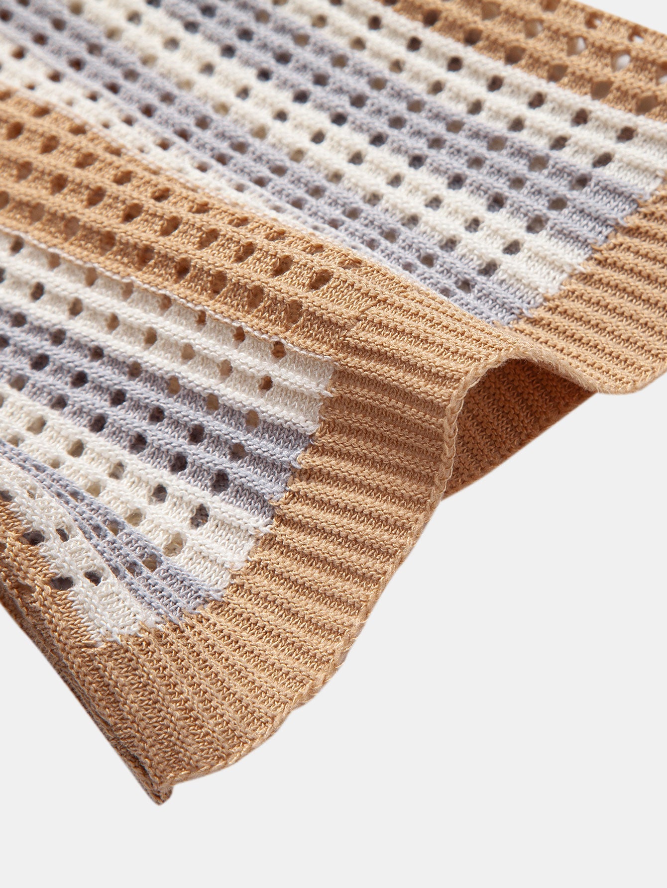 Chemise boutonnée à manches courtes en crochet à rayures et motif ajouré
