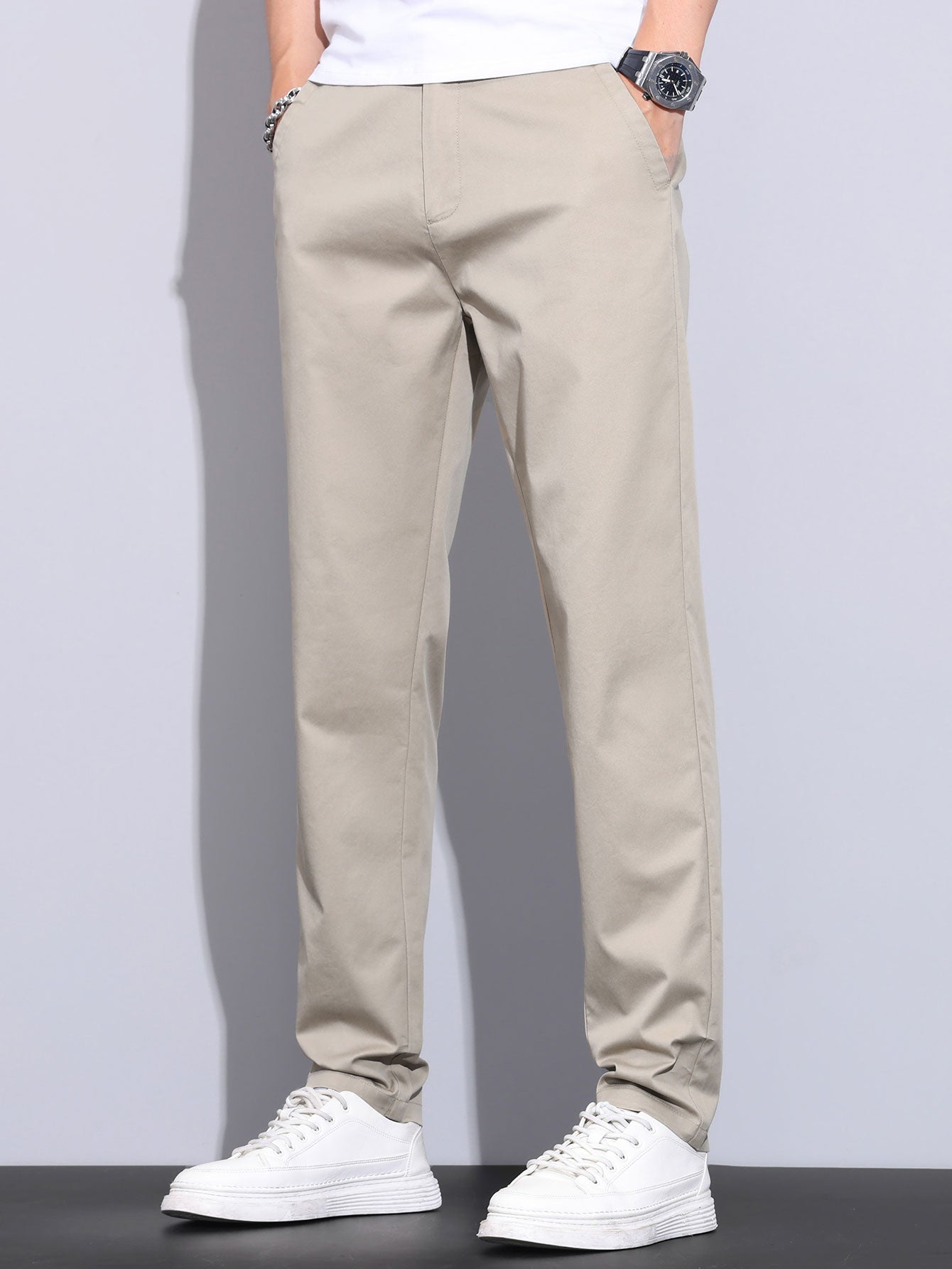 Pantalon droit à taille élastique élégant et classique pour homme