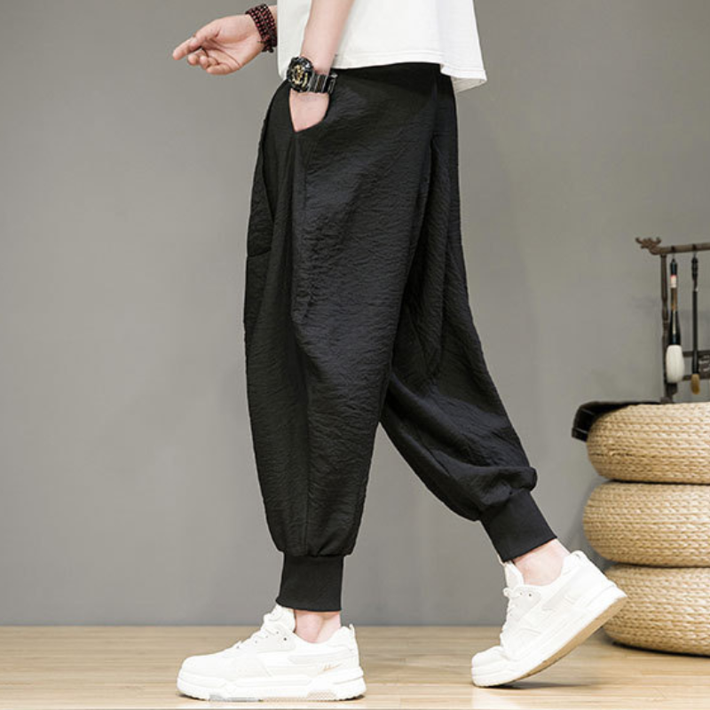 Pantalon de survêtement fuselé respirant en lin et coton avec chevilles élastiques