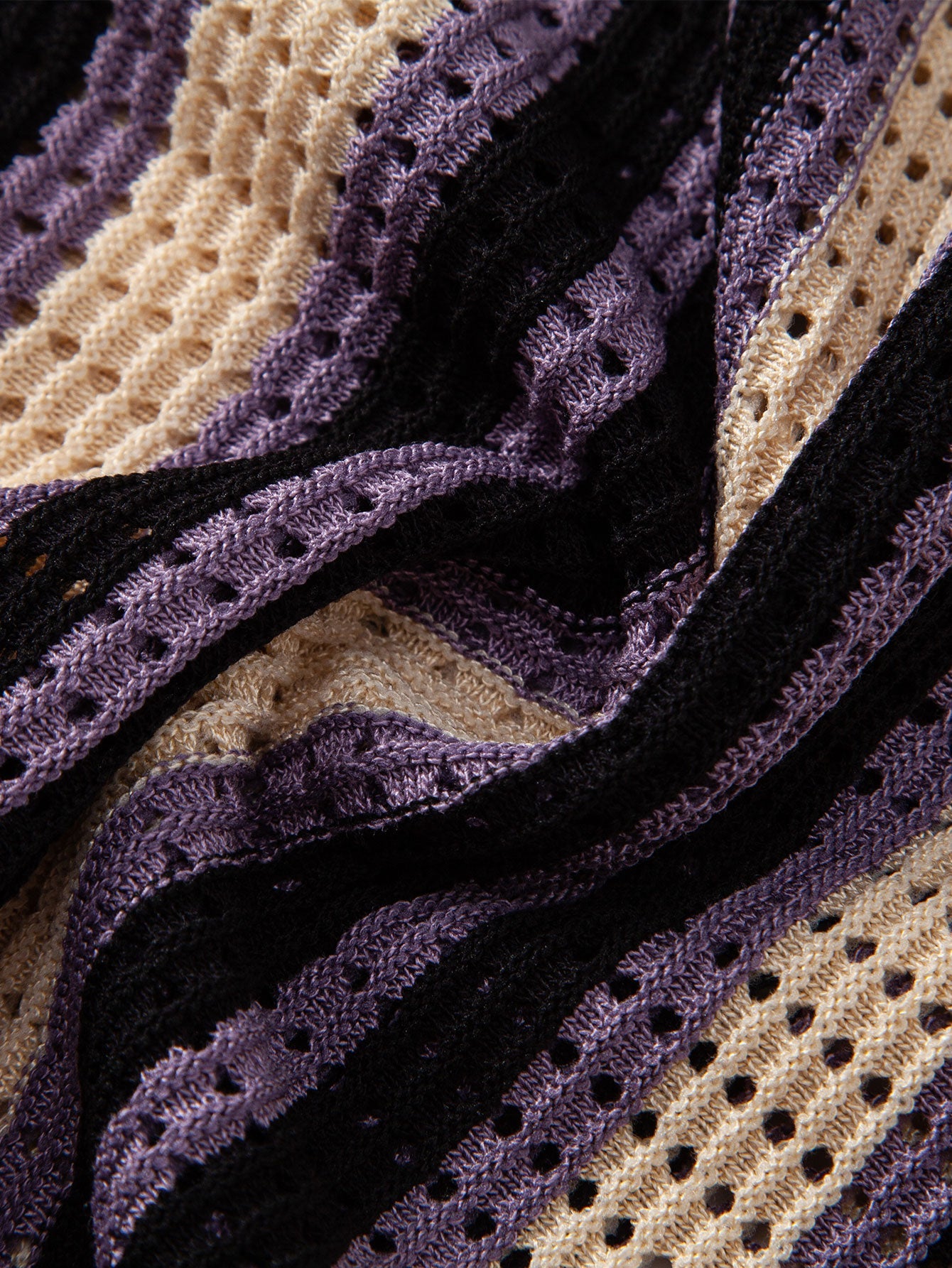 Chemise boutonnée à manches courtes en crochet à rayures et motif ajouré