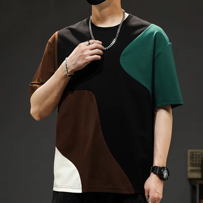 T-shirt Crossover à Panneaux pour Homme – Streetwear Oversize