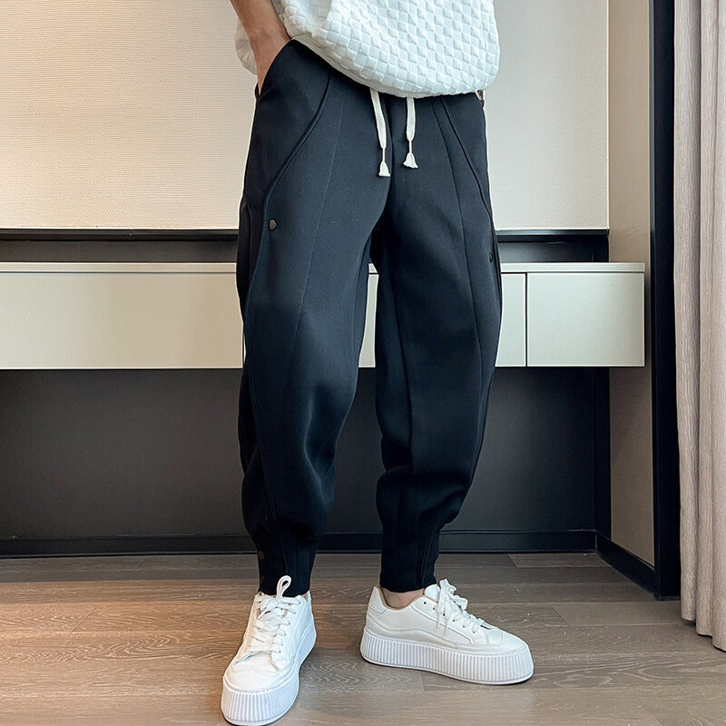 Pantalon de survêtement fuselé en velours de coton avec poche et boutons aux poignets