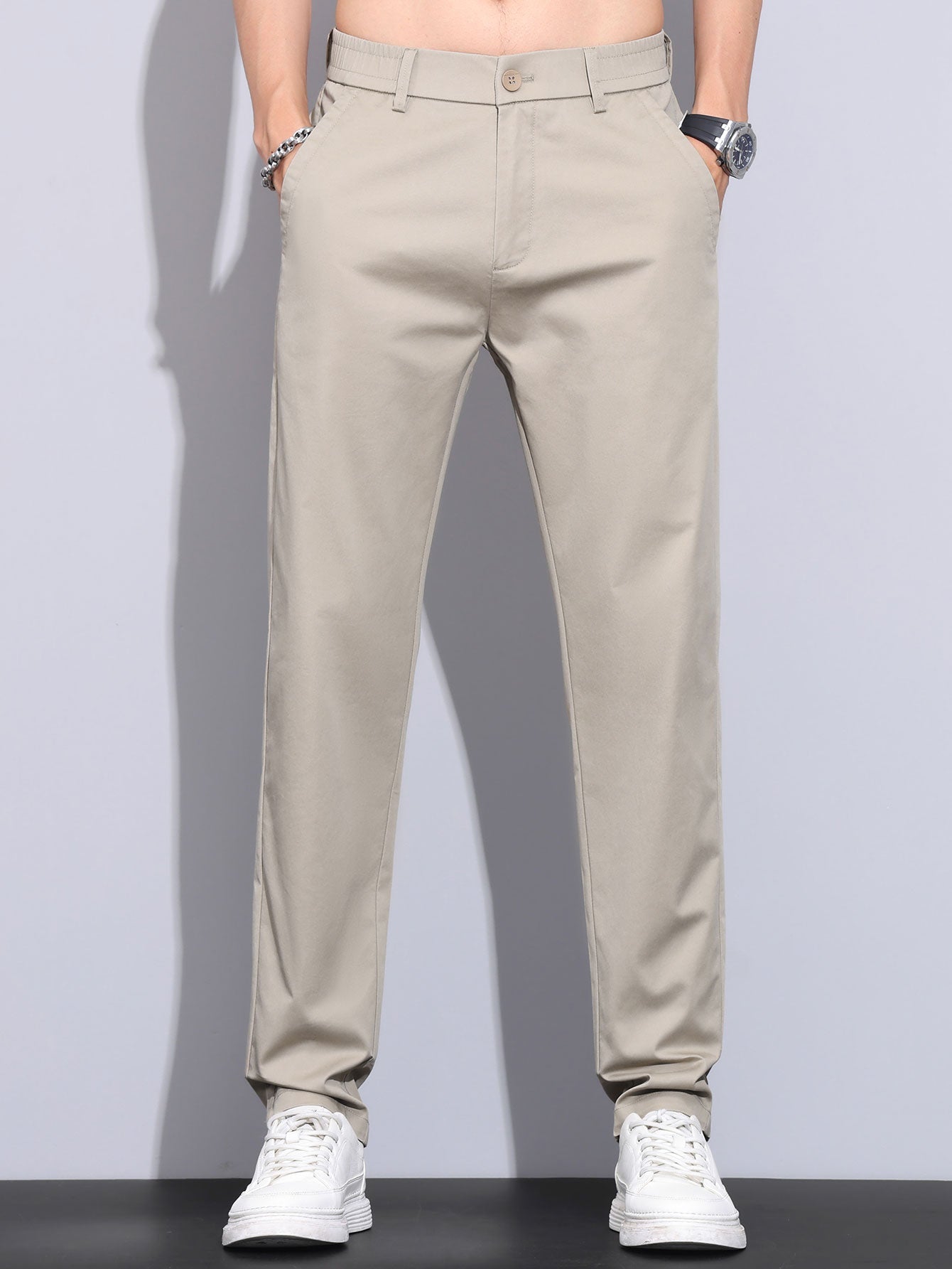 Pantalon droit à taille élastique élégant et classique pour homme