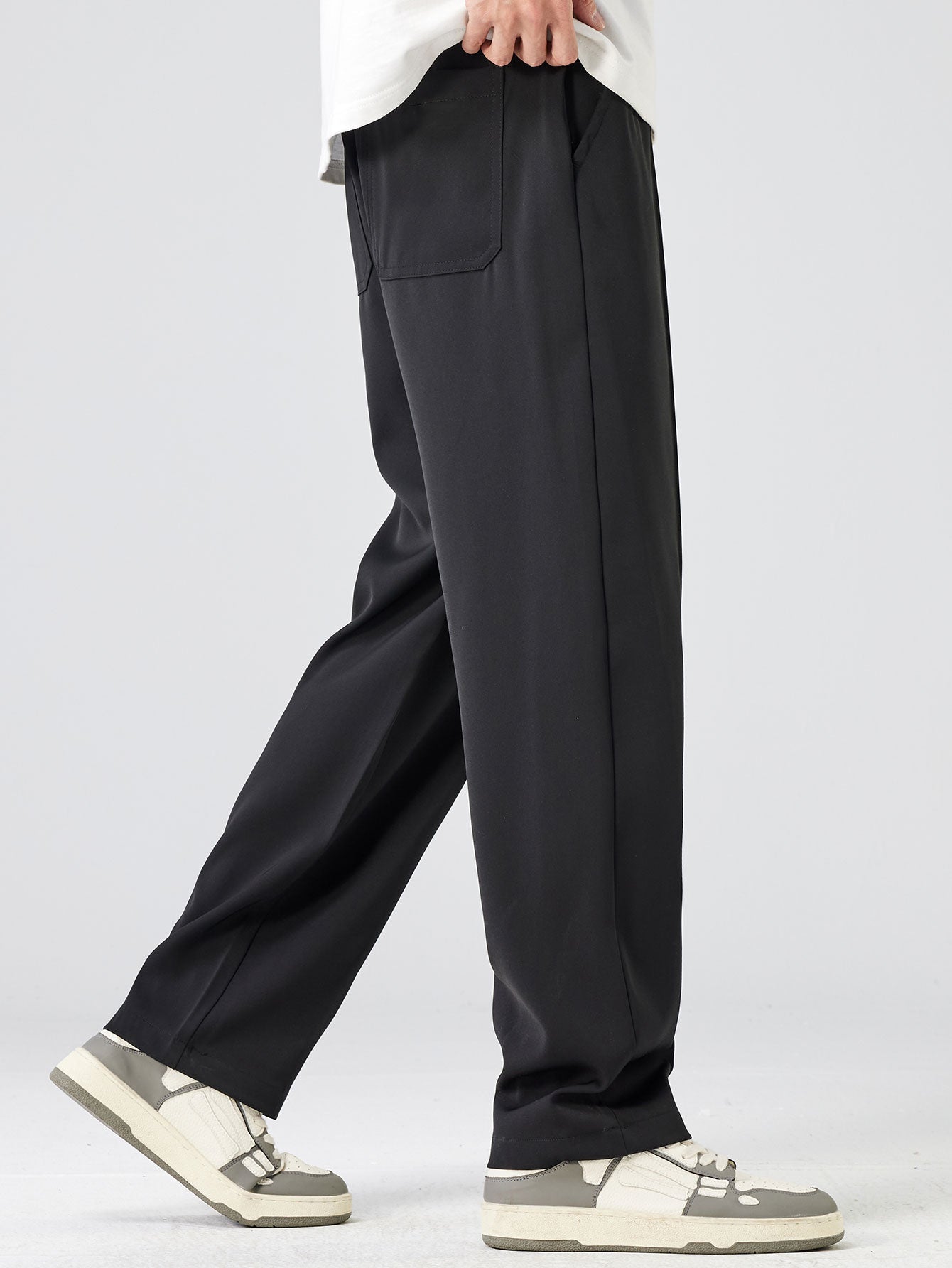 Pantalon droit élégant à simple pli et cordon de serrage pour homme