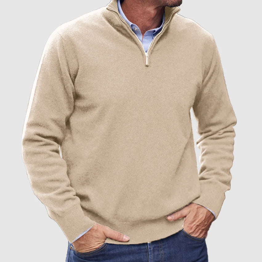 Pull zippé en cachemire italien – Élégance de luxe pour homme