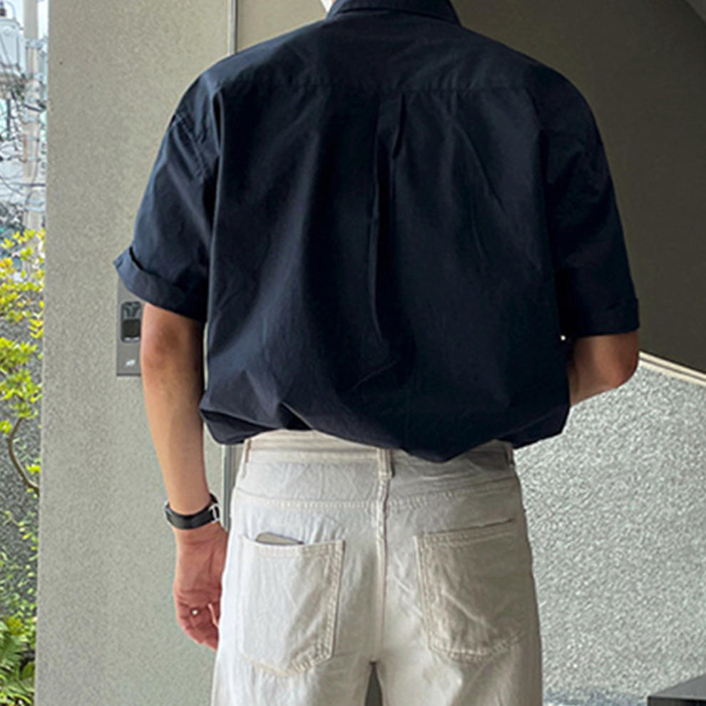 Chemise boutonnée ample décontractée haut de gamme de couleur unie