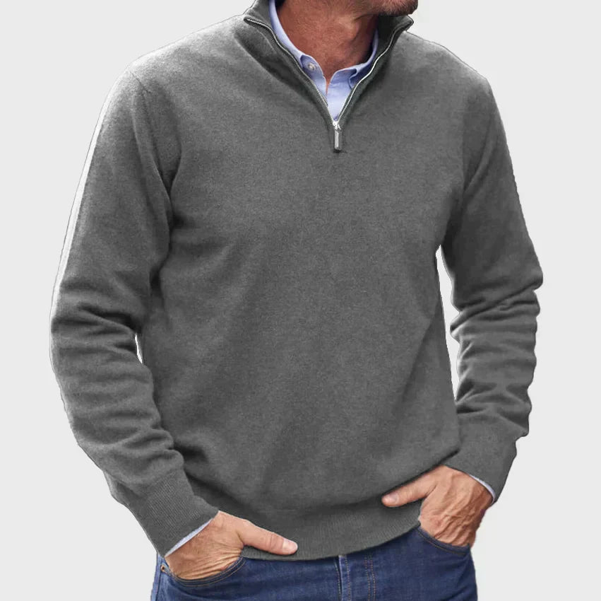 Pull zippé en cachemire italien – Élégance de luxe pour homme