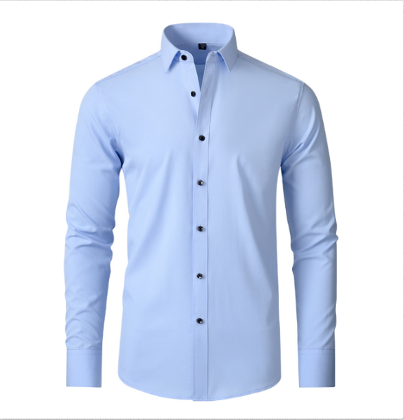 Chemise Confort Élastique Infroissable à Manches Longues - Col Large, Coupe Ajustée, Tissu Extensible, Idéale pour Toutes Occasions - 9