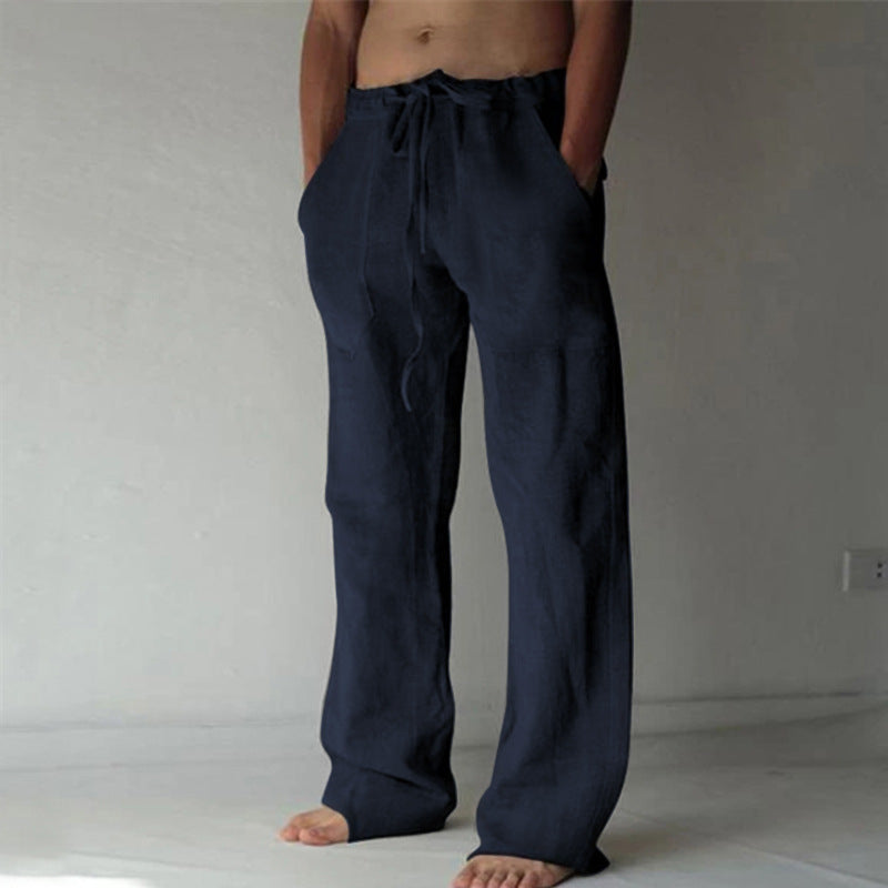 André – Pantalons décontractés en lin, unis, pour hommes
