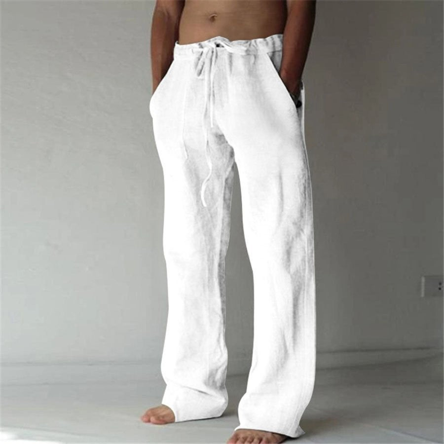 André – Pantalons décontractés en lin, unis, pour hommes