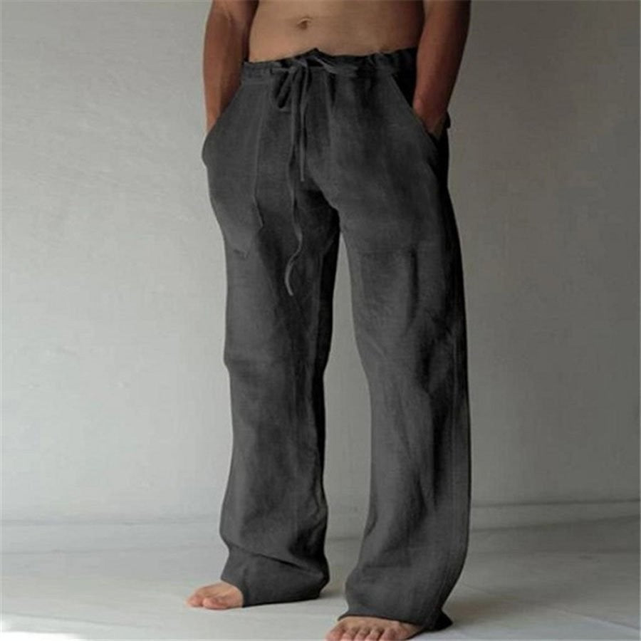 André – Pantalons décontractés en lin, unis, pour hommes