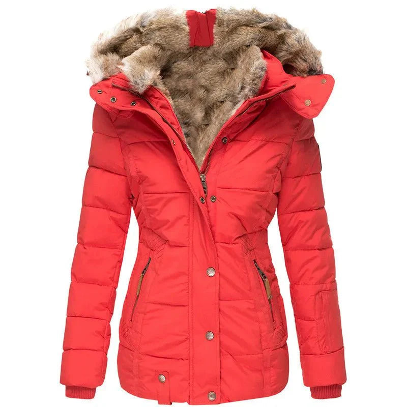 Veste d'Hiver Élégante Femme avec Capuche en Fausse Fourrure, Chaude et Ajustée, Idéale pour l'Hiver - 5