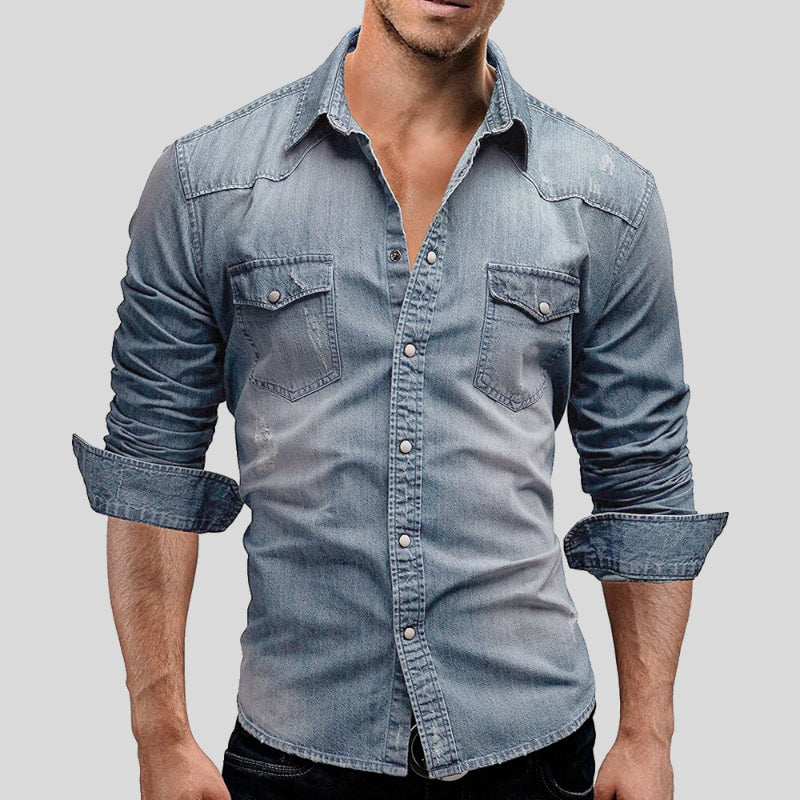 Cédric | Chemise en jean pour homme style vintage - 2