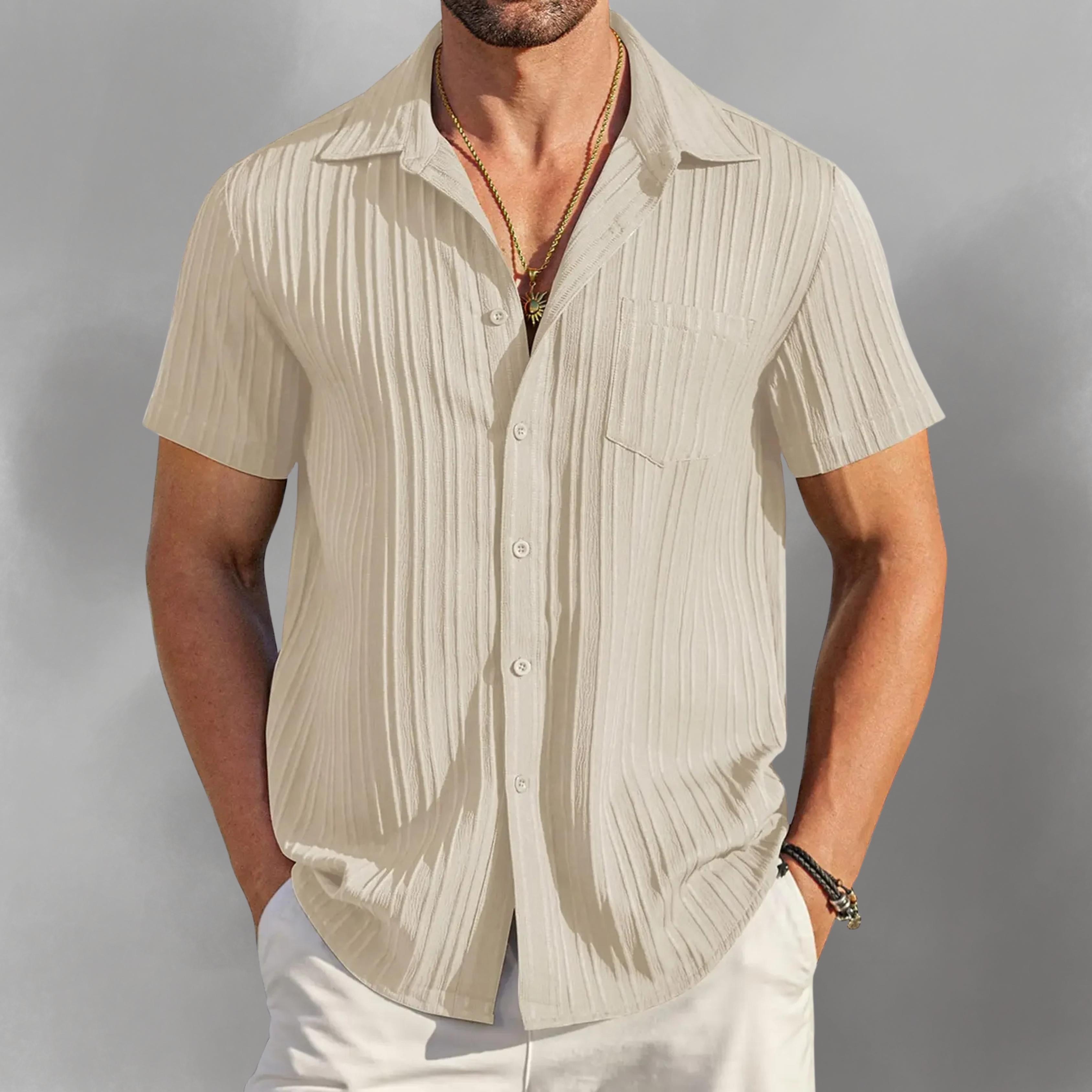 Chemise Homme Plissée à Manches Courtes, Style Moderne et Léger pour l'Été
