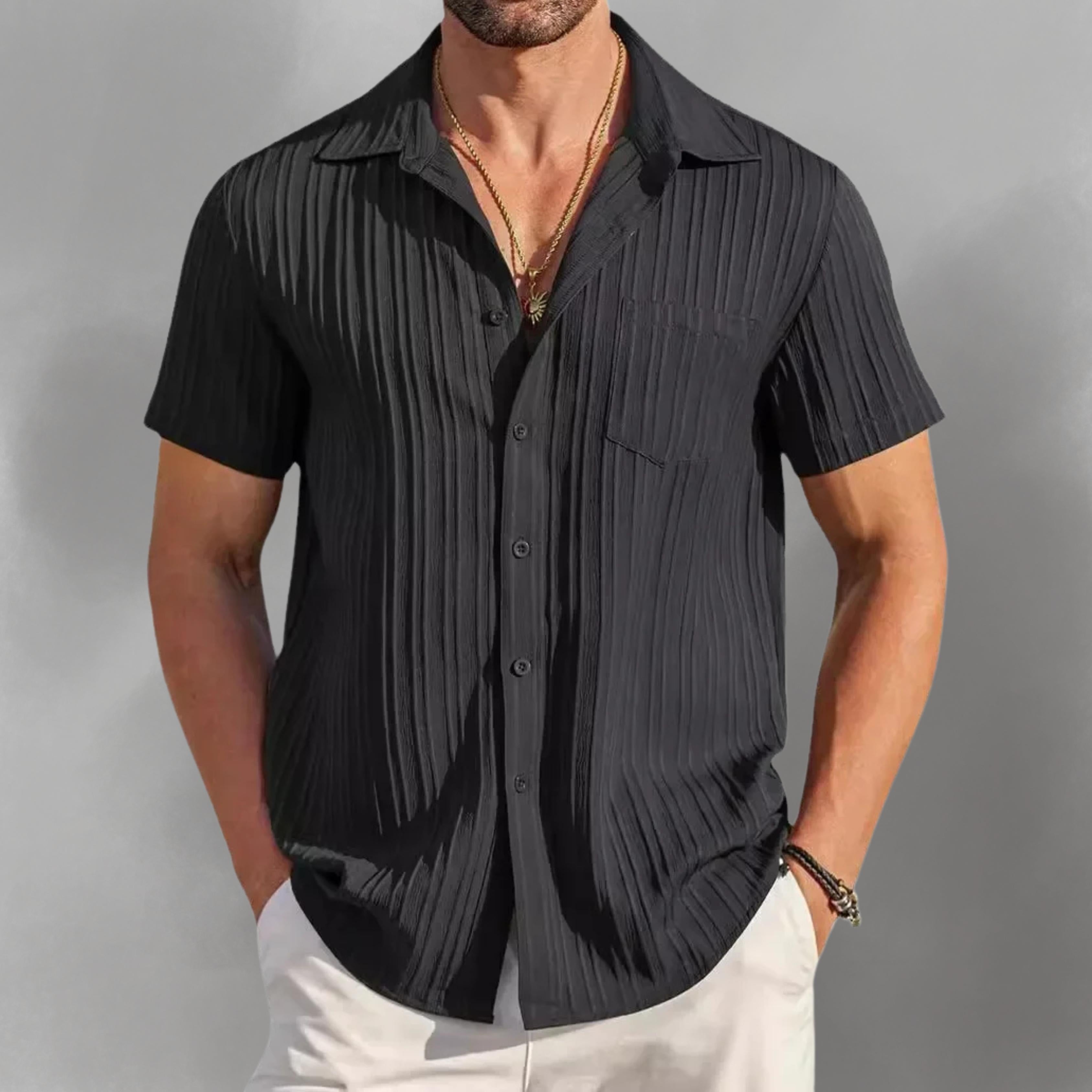 Chemise Homme Plissée à Manches Courtes, Style Moderne et Léger pour l'Été