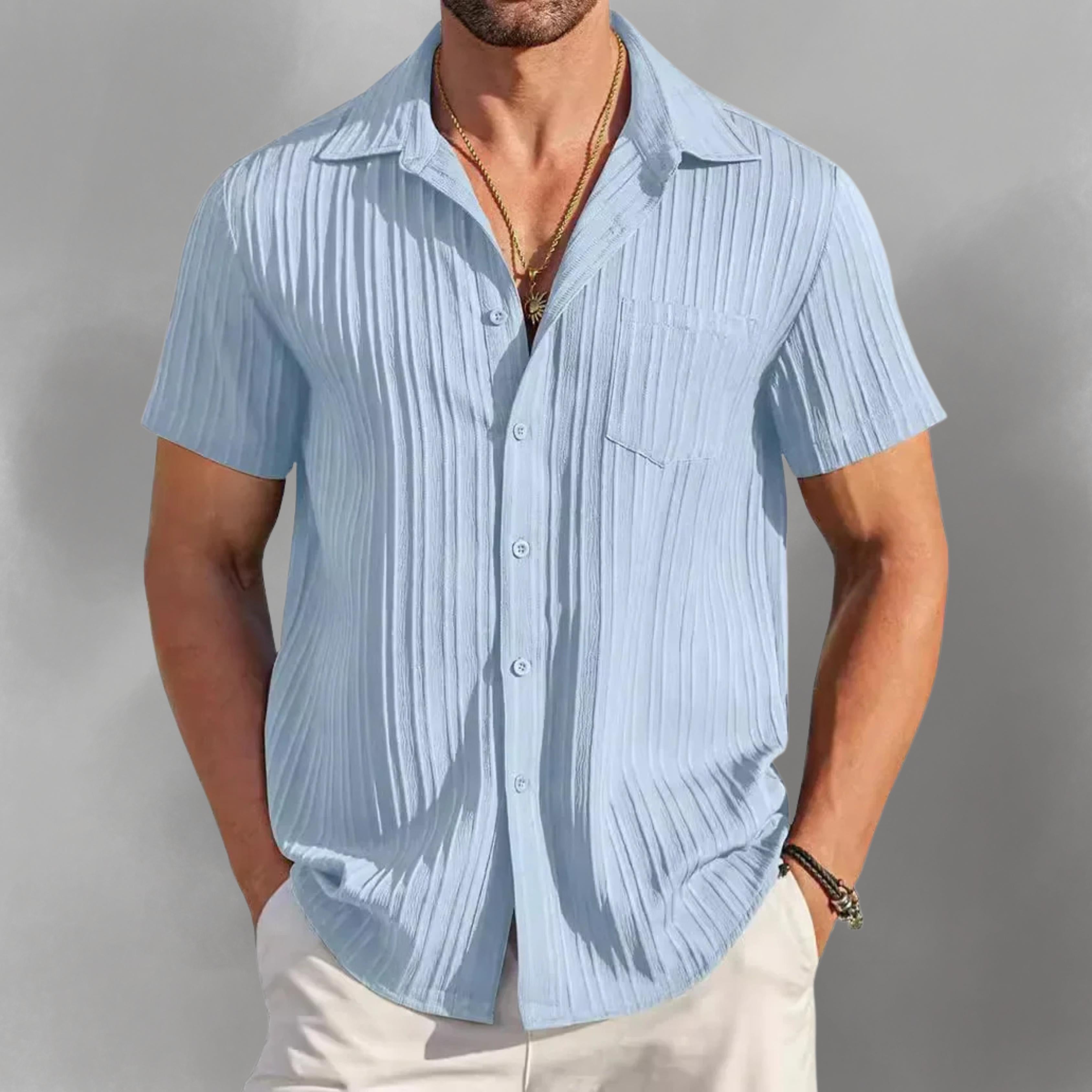 Chemise Homme Plissée à Manches Courtes, Style Moderne et Léger pour l'Été