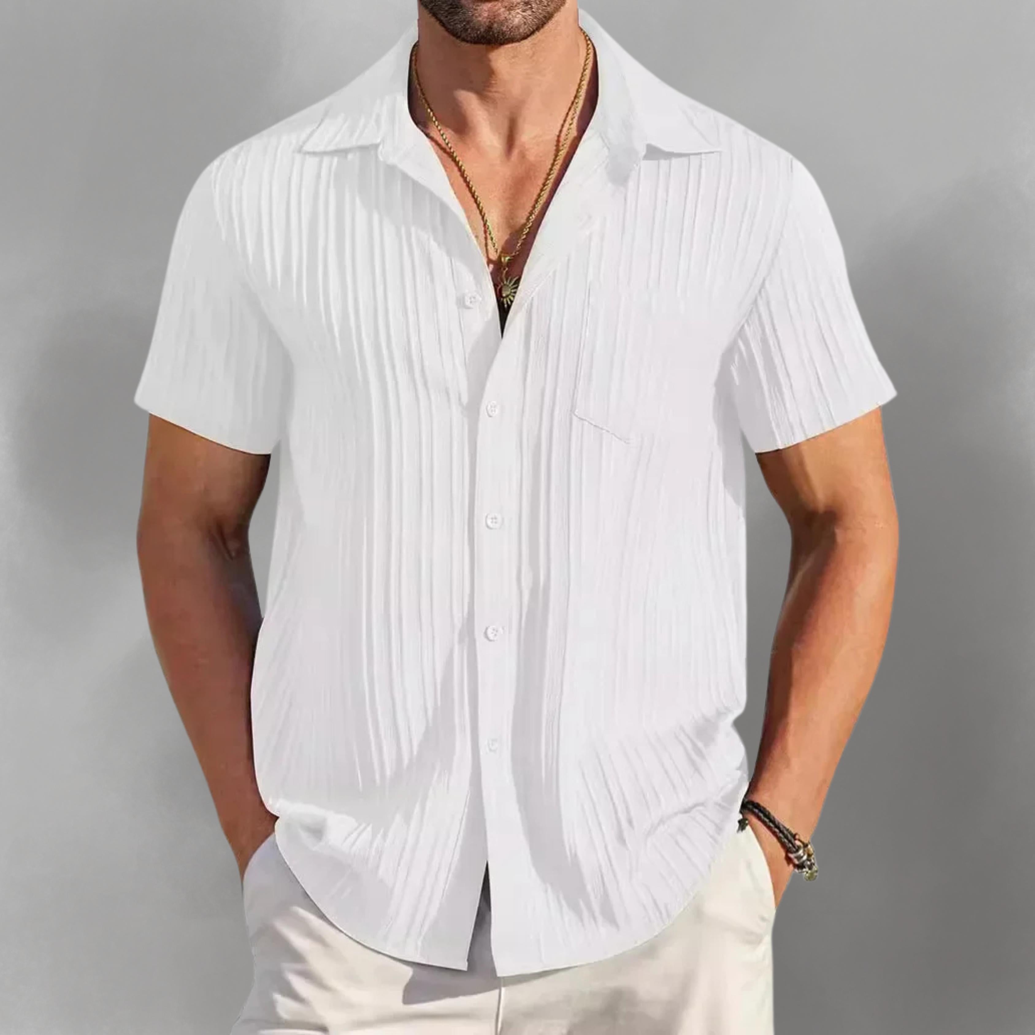 Chemise Homme Plissée à Manches Courtes, Style Moderne et Léger pour l'Été