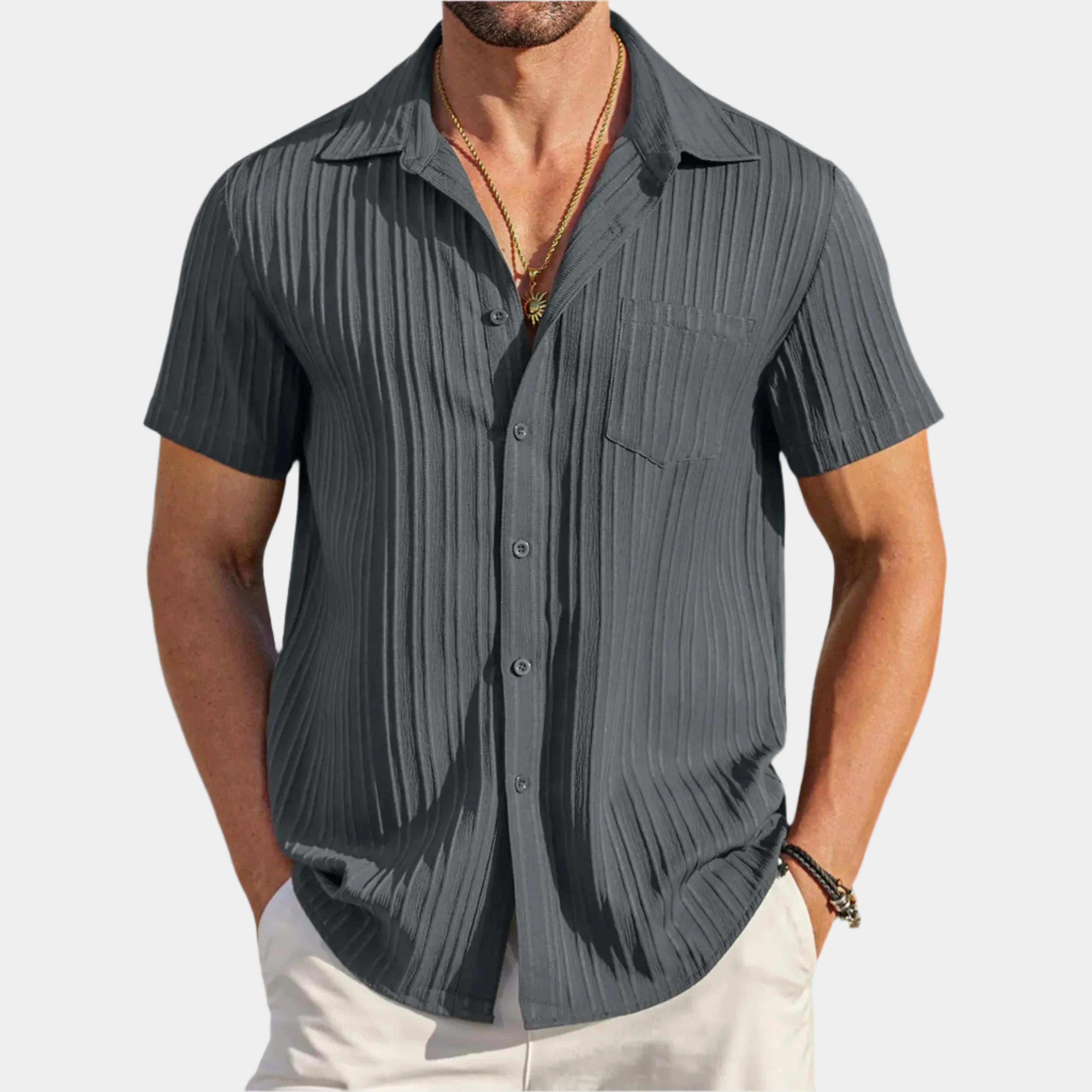 Chemise Homme Plissée à Manches Courtes, Style Moderne et Léger pour l'Été