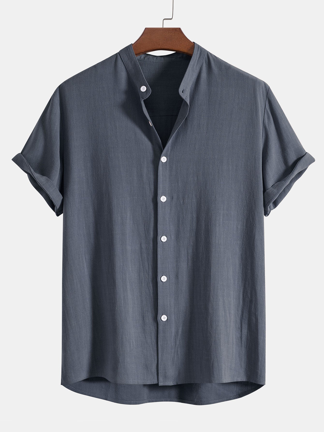 Chemise à col montant en mélange de lin et de rayonne – Tenue d'été décontractée