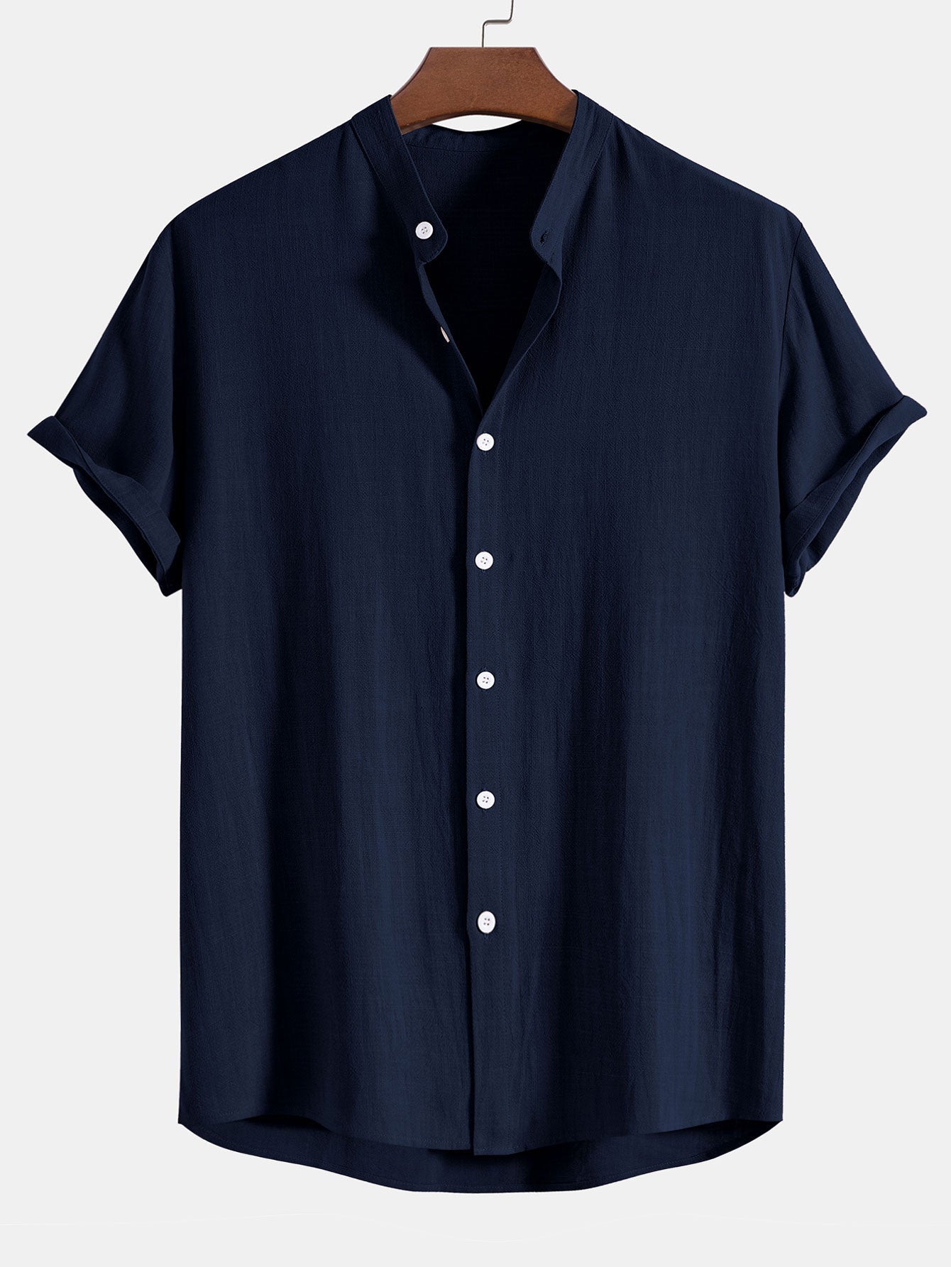 Chemise à col montant en mélange de lin et de rayonne – Tenue d'été décontractée
