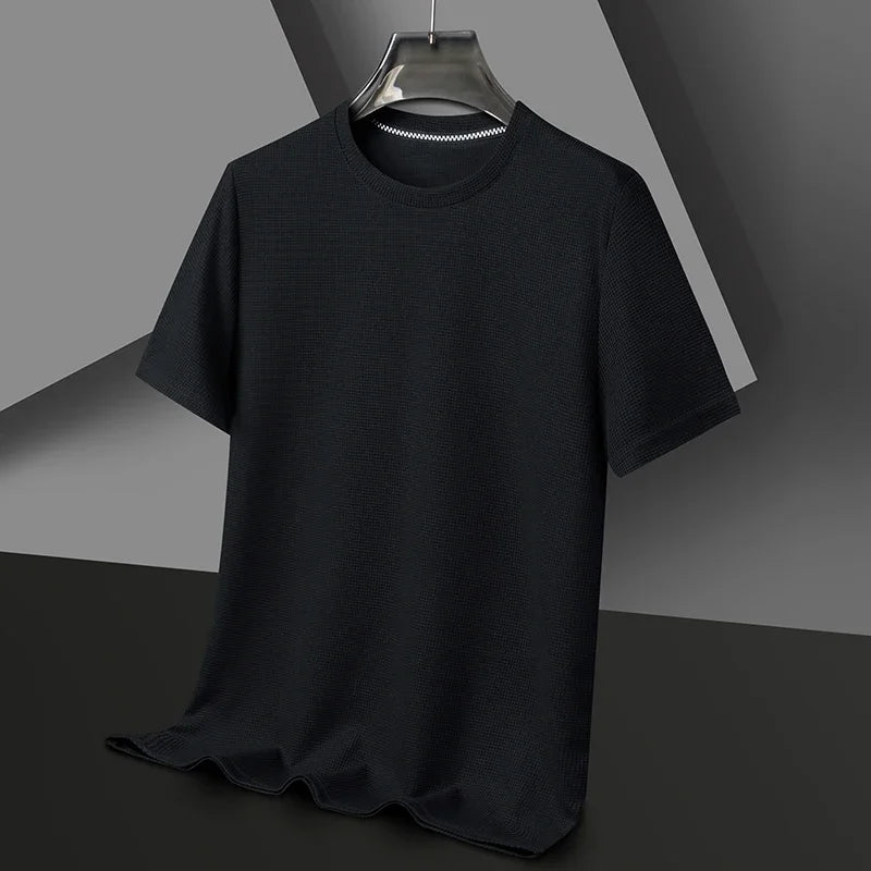 Chemise à col rond à manches courtes en coton style décontracté pour hommes