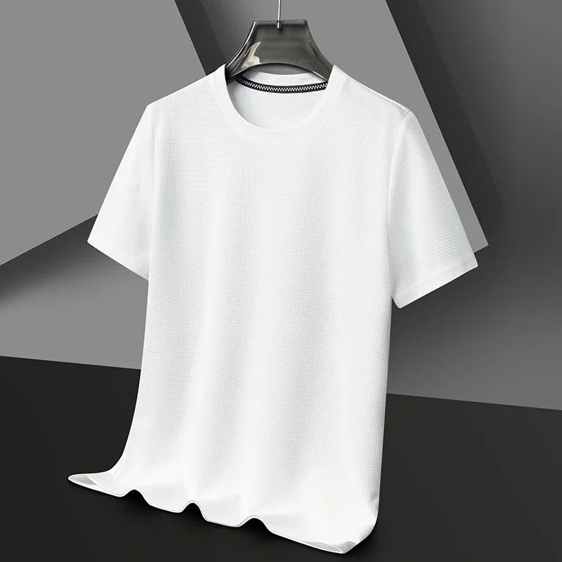 Chemise à col rond à manches courtes en coton style décontracté pour hommes