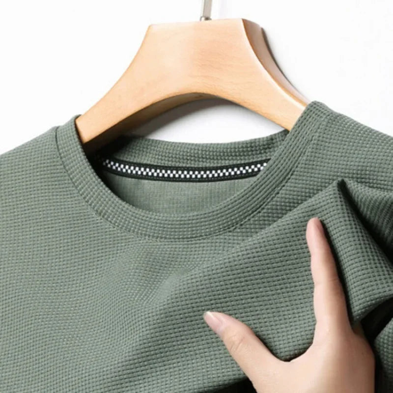 Chemise à col rond à manches courtes en coton style décontracté pour hommes