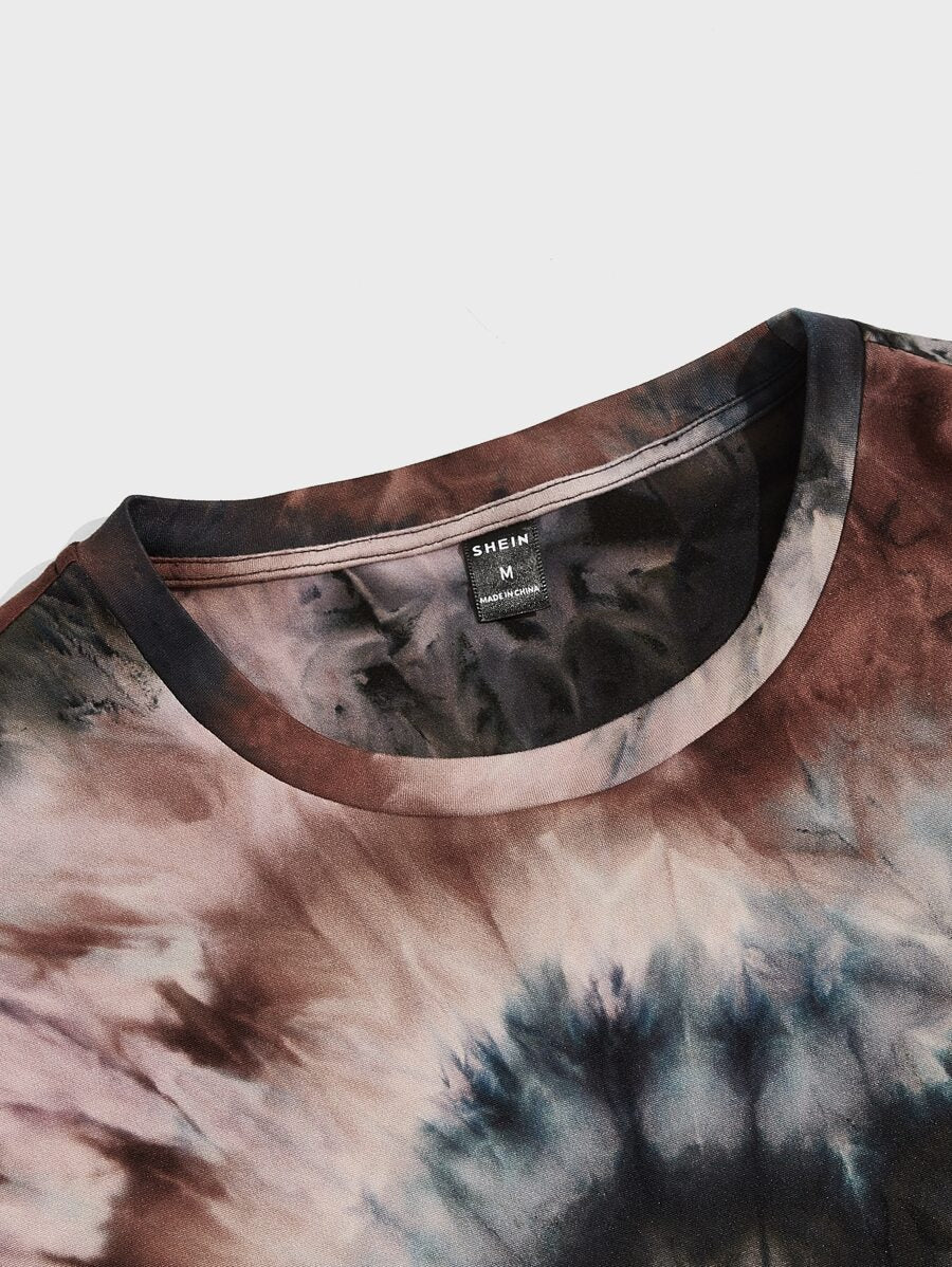 Chemise à col rond tie-dye manches courtes style vintage décontracté
