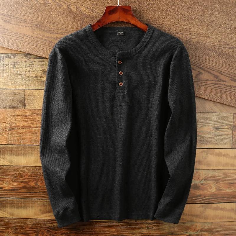 Chemise à manches longues en tricot gaufré pour homme – Coupe en coton doux