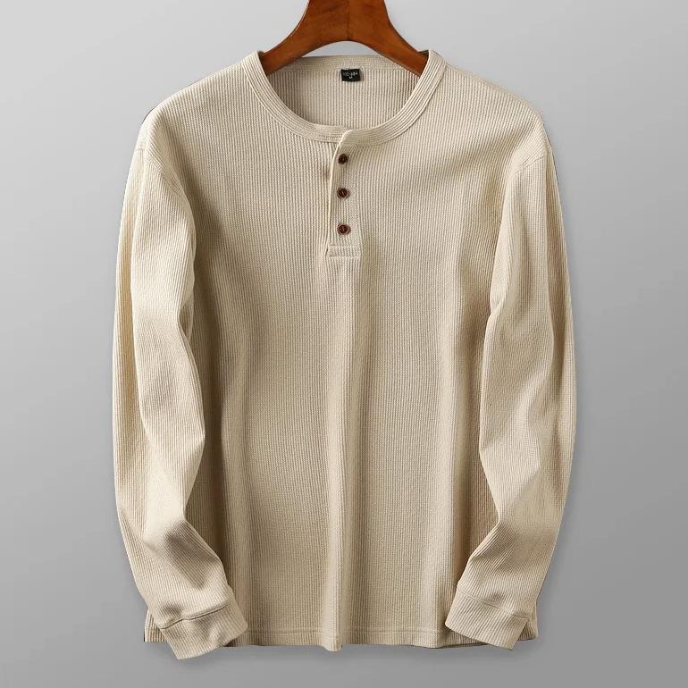 Chemise à manches longues en tricot gaufré pour homme – Coupe en coton doux