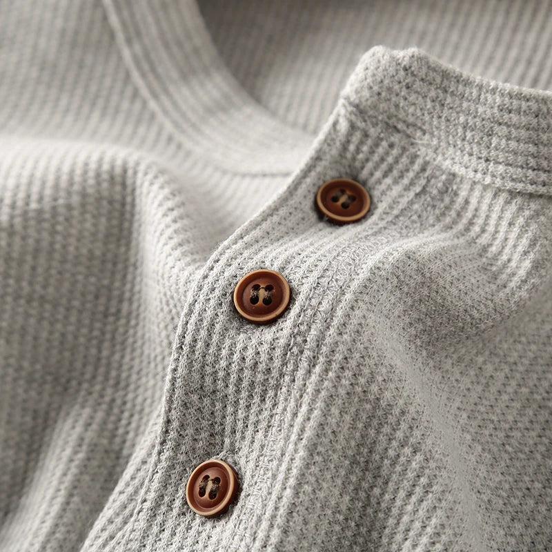 Chemise à manches longues en tricot gaufré pour homme – Coupe en coton doux