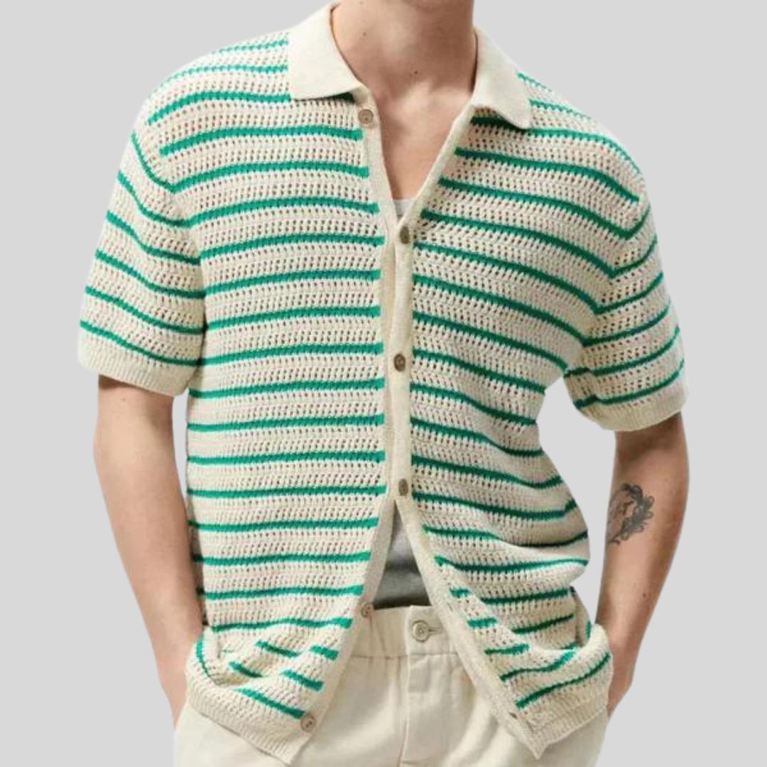 Chemise boutonnée en tricot – Haut respirant à manches courtes pour homme