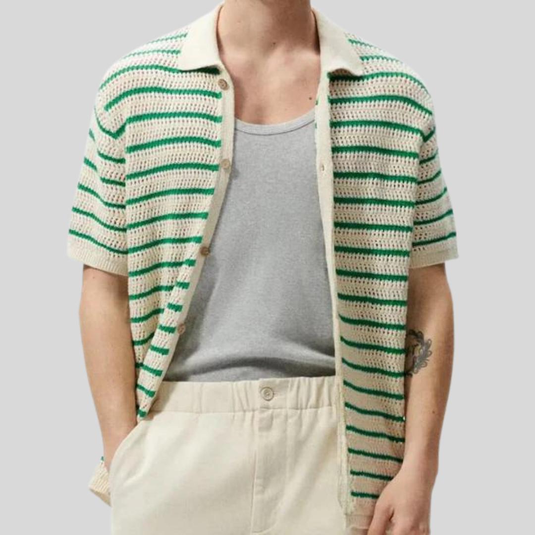 Chemise boutonnée en tricot – Haut respirant à manches courtes pour homme