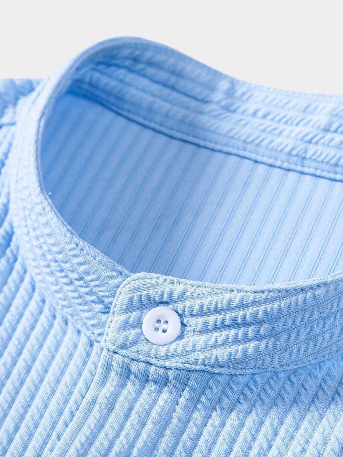 Chemise côtelée à col montant – Coupe ajustée, manches courtes pour homme