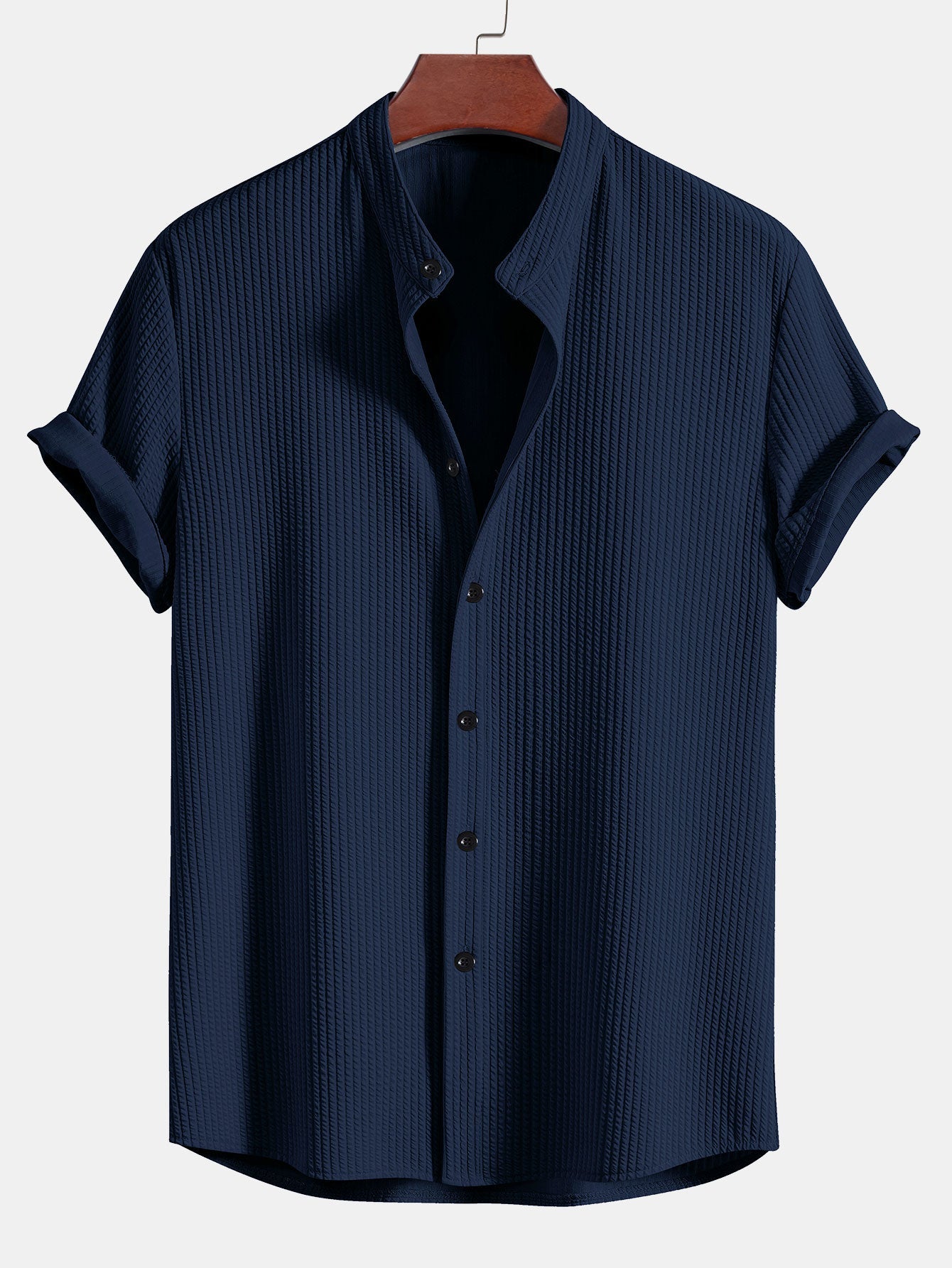 Chemise côtelée à col montant et coupe près du corps – Tenue d'été décontractée