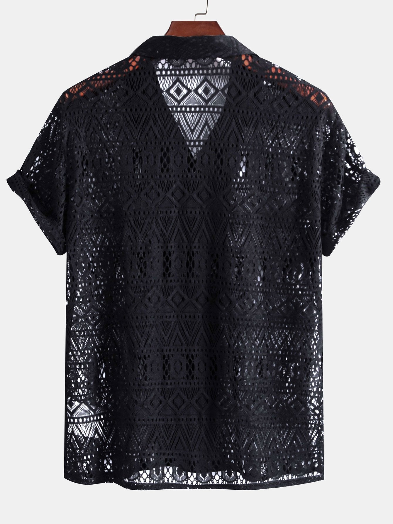 Chemise cubaine à manches courtes et texture géométrique – Style été pour homme