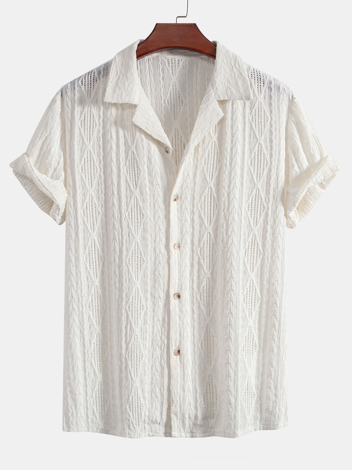 Chemise cubaine en jacquard géométrique - Chemise boutonnée décontractée pour l'été