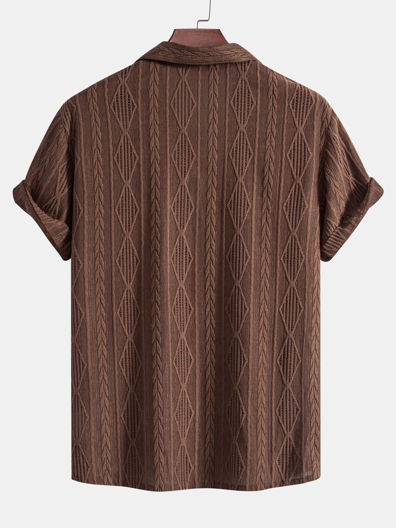 Chemise cubaine en jacquard géométrique - Chemise boutonnée décontractée pour l'été