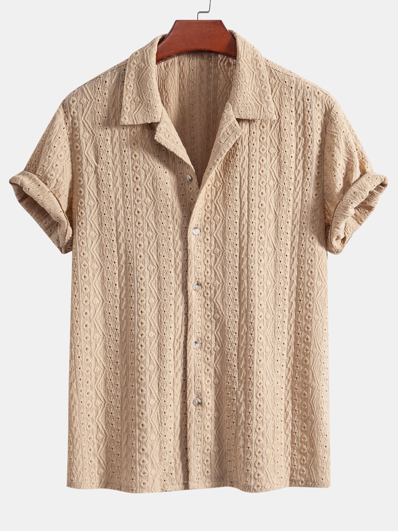 Chemise cubaine en jacquard géométrique – Vêtements d'été élégants pour hommes
