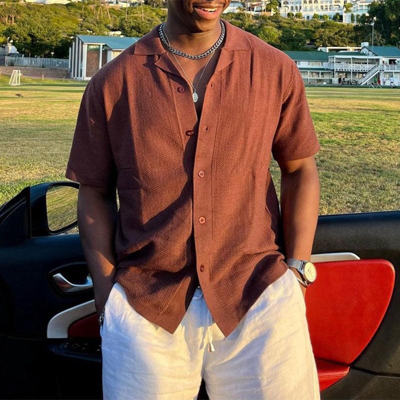Chemise d'été en coton marron pour homme – Coupe légère et respirante
