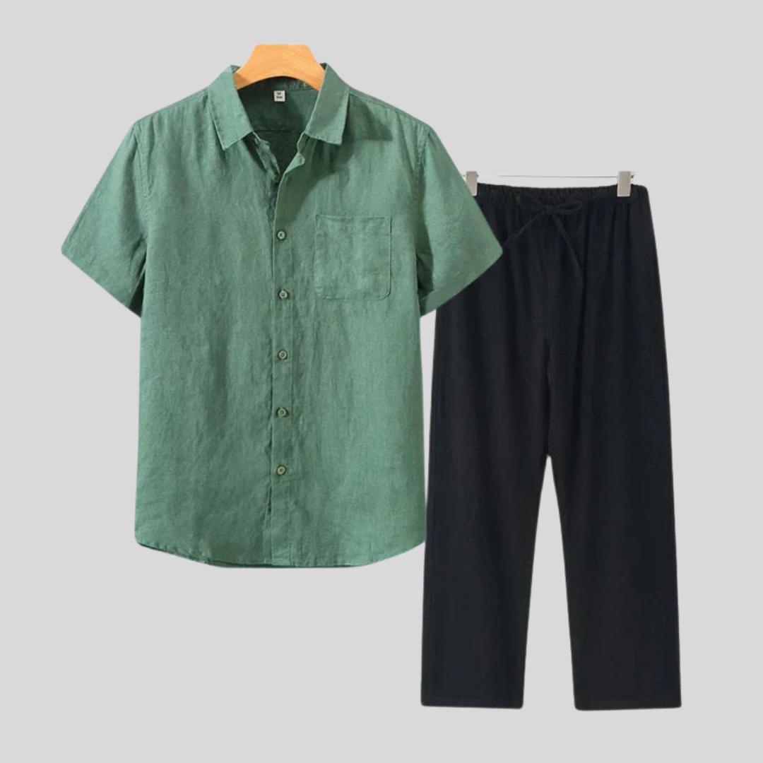 Chemise et pantalon en lin de luxe – Ensemble décontracté d'été léger pour homme