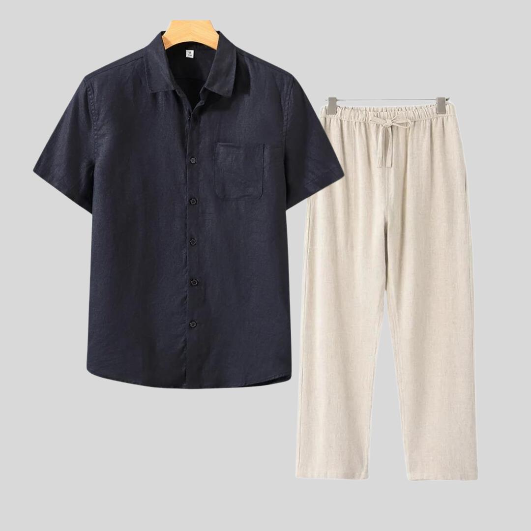 Chemise et pantalon en lin de luxe – Ensemble décontracté d'été léger pour homme